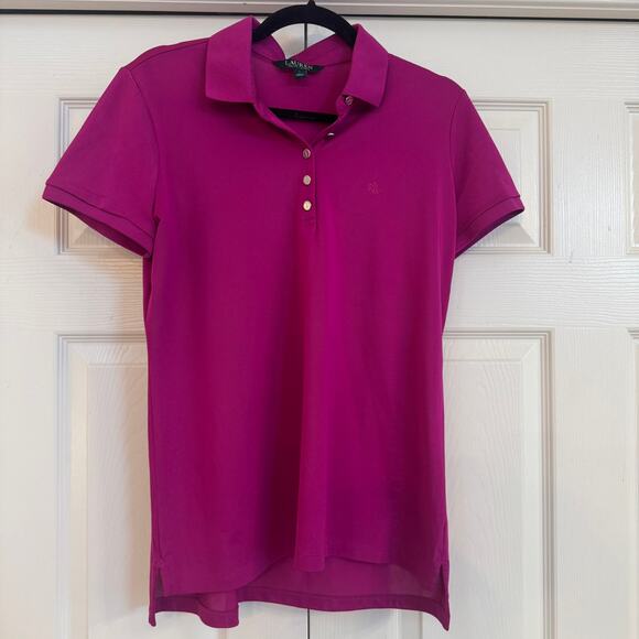 Lauren Ralph Lauren Women's Purple Half Button Collared Polo Shirt Size L Preppy - Picture 2 of 11